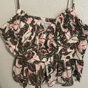 PARKER Floral Egret Peplum Camisole Crop Top